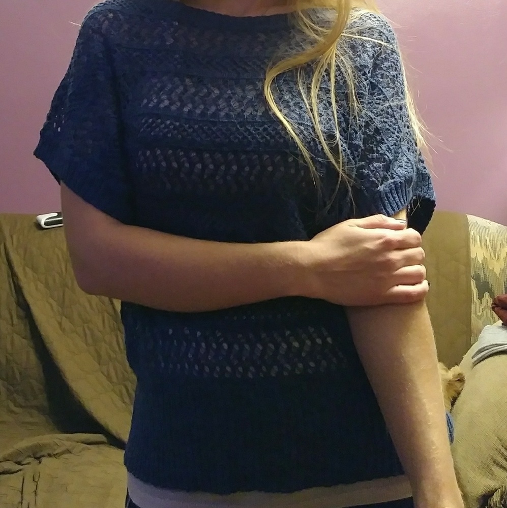 Blue Short Sleeve Knit Top